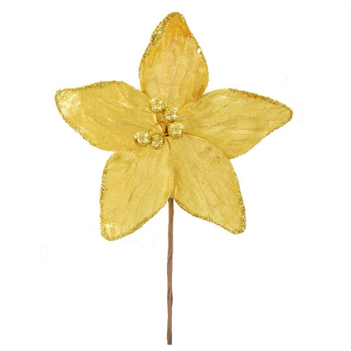 Flor Nochebuena Artificial Decoración Navidad 16 Cm Pack 3pz Color Dorado