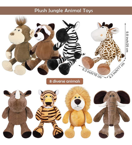 Elcoho 8 Piezas Safari Animales De Peluche Plush Jungle Anim