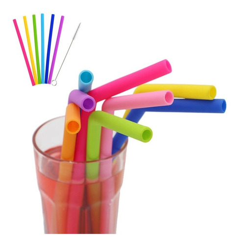 Popote Silicon Ecológico Flexible 6 Piezas Cepillo Full
