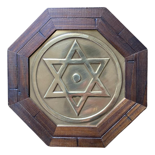 Quadro Estrela David C/seis Pontas Feng Shui Oitavado 19 Cm Madeira Escura Mogno