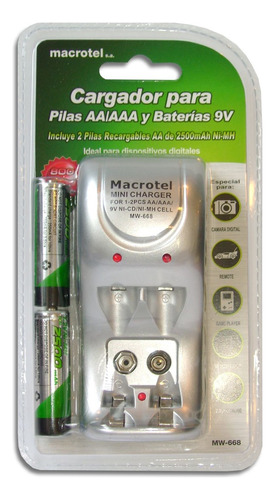 Cargador Pilas Macrotel + 2 Pilas Aa 2500mha