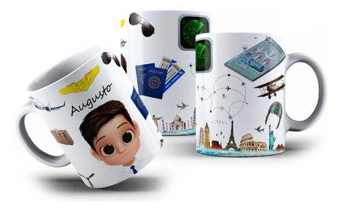 Taza personalizada de porcelana con foto de piloto de avión, avatar