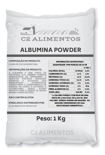 1kg Albumina Pura - 24gr Proteina Por Dose - C2 Alimentos