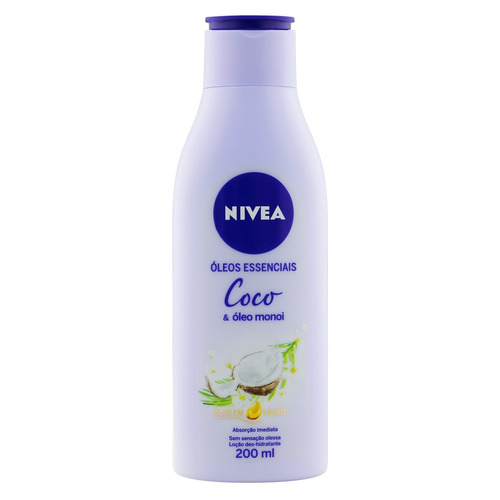 Imagem 1 de 4 de Loção Nivea Deo-hidratante Óleos Essenciais em frasco fragrância coco & óleo monoi 200 ml