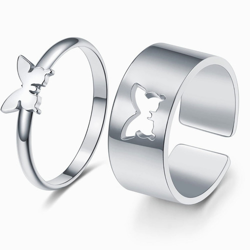 Imagen 4 de 10 de 2 Anillos Ajustable De Parejas Anillos De Mariposa Amistad