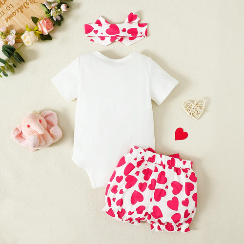 3pcs Conjunto Para Bebé Con Estampado De Elefante Y Corazón Blanco 18-24 M