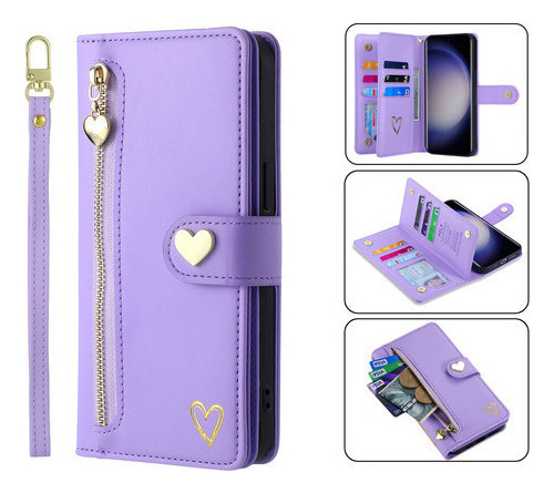 Jing Funda De Piel Tipo Cartera Con Cremallera Para Samsung