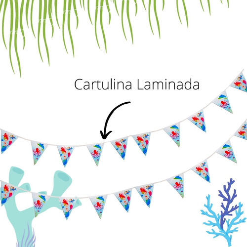 Imagen 4 de 10 de Guirnalda Banderin Cumpleaños Sirenita Decoración Cotillon