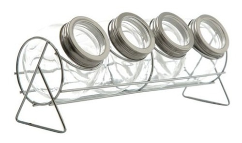 Set Frascos Especieros De Vidrio C/base De Acero Inox. X4 Color Gris