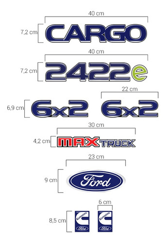 Imagem 6 de 6 de Kit Adesivo Emblema Ford Cargo 2422e Max Truck 6x2 Cummins