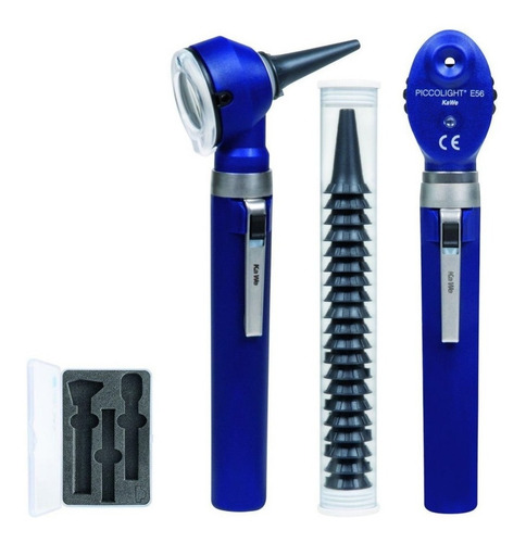 Set Otoscopio Oftalmoscopio Azul Kawe Piccolight Led Xenón