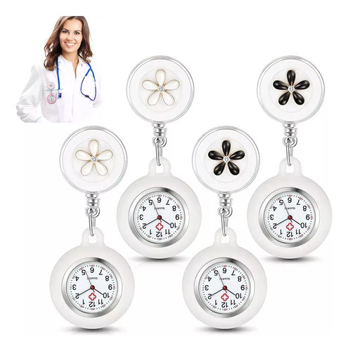 4 Sreloj Bolsillo Enfermera Enfermería Doctor Vintage Moda Blanco Y Negro