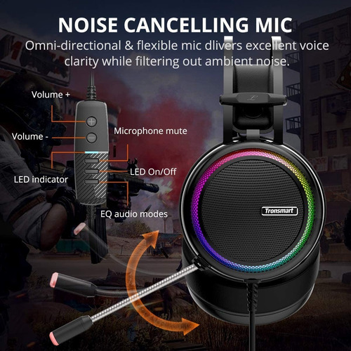 Imagen 6 de 10 de Audifonos Gamer Tronsmart Glary Extra Bass Pc Ps4 Mac - Led