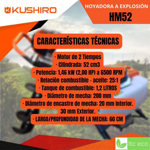 Imagen 3 de 10 de Hoyadora Motor A Explosion 52cc Con Mecha 20cm Y 60cm Largo