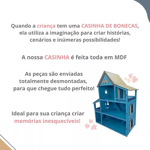 Casa de Boneca em mdf Decorada 60cm