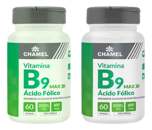 Ácido Fólico Max Vitamina B9 2 Frascos C/60 Cápsulas- Chamel