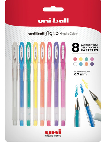 Lápices Gel Uniball Signo-120 X8 Colores Pasteles
