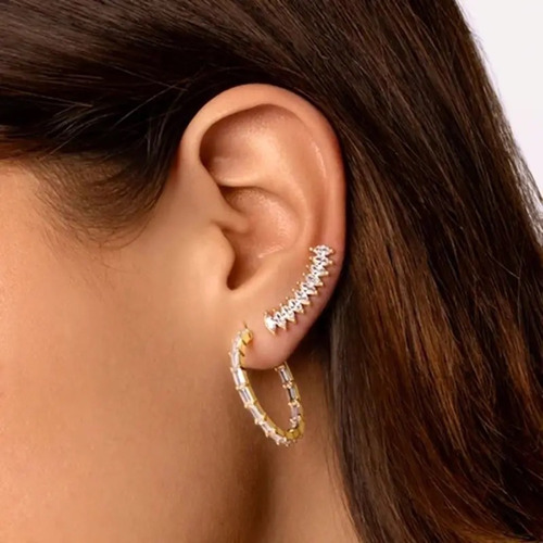 Arete De Plata 925 Zirconias Trepador Piercing Largo