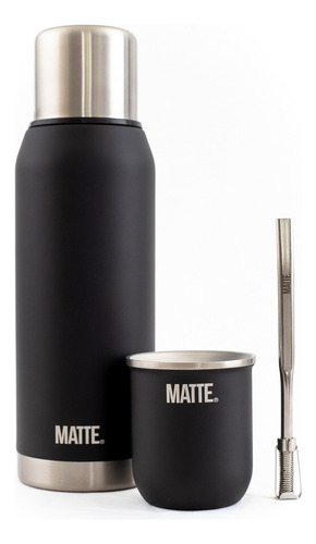 Set Termo Matte Black 1l + Mate Steel + Bombilla 