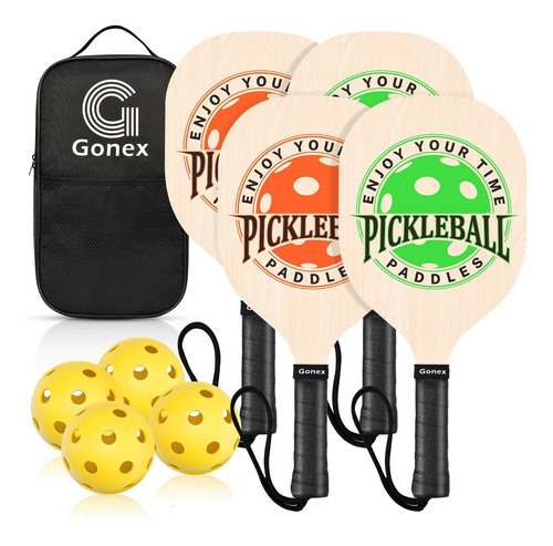 Juego Pala Madera 4 Raqueta Pickleball Bola Pepinillo