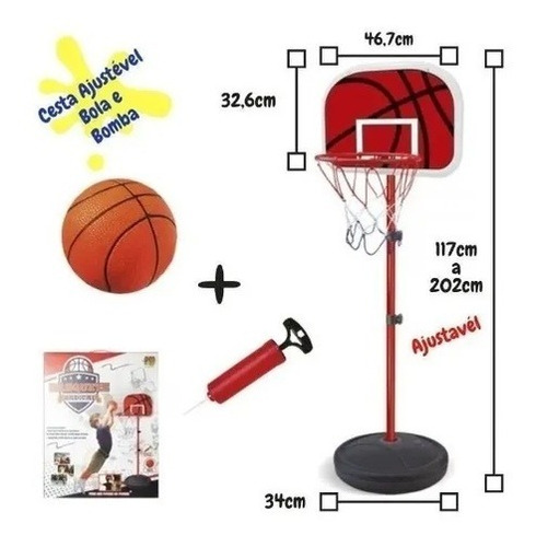 Imagem 2 de 8 de Cesta De Basquete Infantil Regulável Até 202cm Com Bola