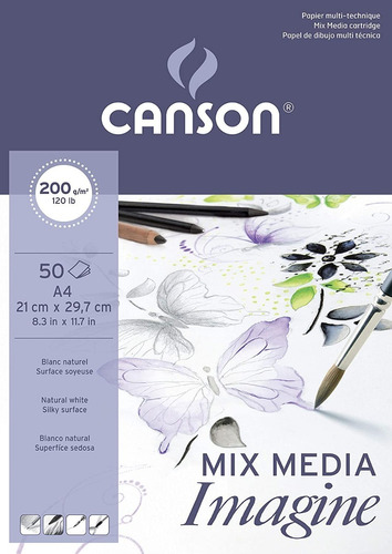 Block Imagine Canson, Mix Media 50 Hojas A4 200g 21 X 29.7