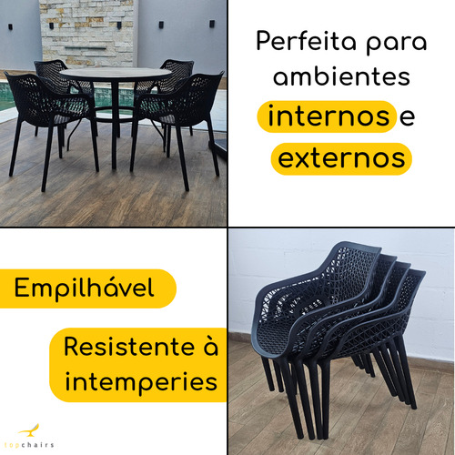 Poltrona Suits Com Braço Preta - Kit Com 2