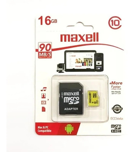 Memoria 16 Gigas Micro Sd Maxell 16 Gb Clase 10 Hd 90mb/s