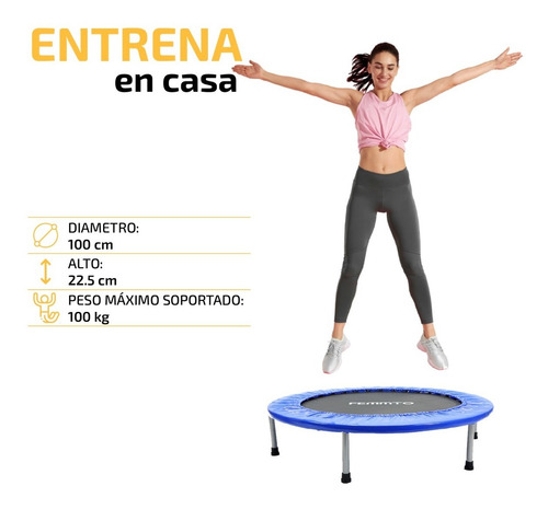 Imagen 3 de 10 de Mini Trampolin Saltarin 1 Mts Cama Elastica Gimnasia Deporte