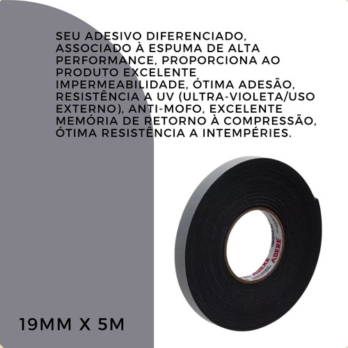 Fita Espuma Vedação 19mm X 5m Autoadesiva Adere Cor Cinza