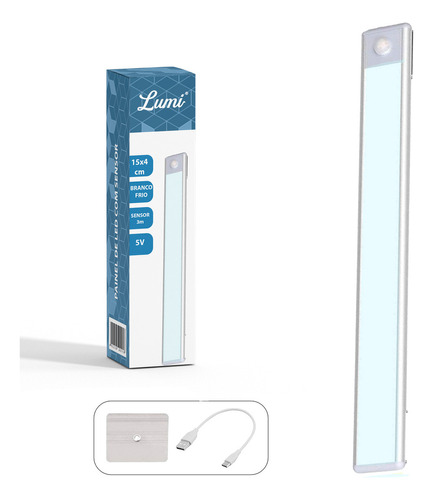 Kit 2 Luminária 15cm Com Sensor Recarregável 5v Instalar De Imã Cor Da Luz Branco Frio 6500k