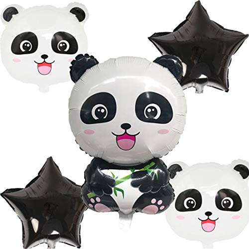 Morndew 5 Pcs Black Star Panda Foil Balloons For Kids Themed