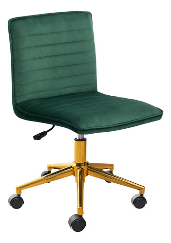 Silla De Oficina Giratoria Terciopelo Verde Con Base Dorada