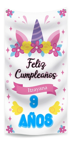 Banner Cumpleaños Unicornio Letrero Personalizado 2x1m