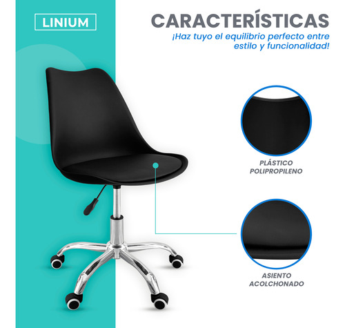 Silla Oficina Linium Estetica Escritorio Tulip Sala D Juntas Negro Asiento Acolchonado Tapizado Vinipiel