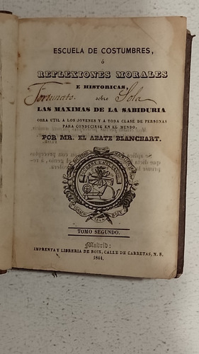 Escuela De Costumbres-reflex, Morales-tomo 2-blanchart- 1844