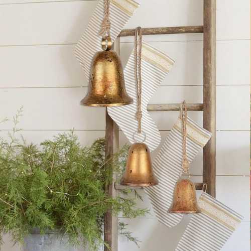 Set De Decoración Navideña De 3 Campanas De Latón Con Forma