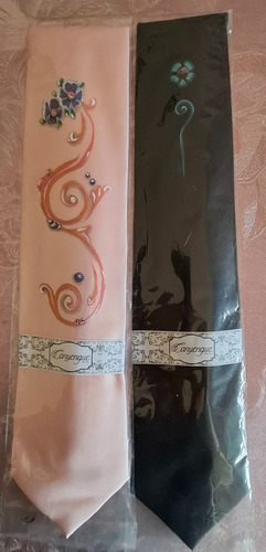 Corbatas De Seda Pintadas A Mano Con Un Exquisito Fileteado Azul Lisa 70 Cm