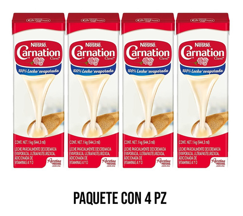 Leche Evaporada Carnation Clavel Nestlé 4pz De 1l
