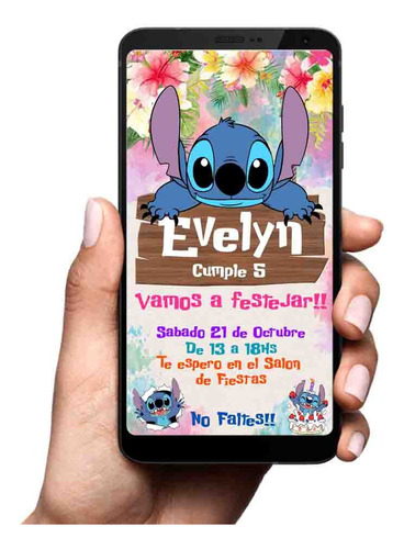 Invitación Digital Tarjeta Imprimible Stitch Flores