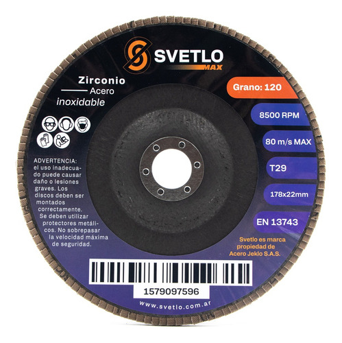 Disco Flap Max Zirconia 180x22, Grano 120 X10u.