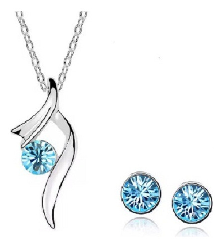 Set Joyería Collar Y Aretes Cristal Elements Celeste