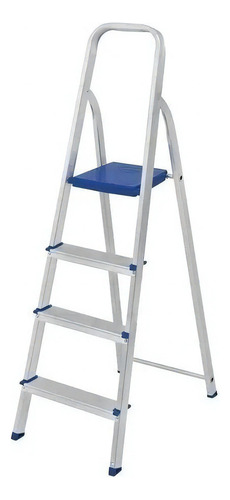 Escalera Aluminio 4 Peldaños Reforzados Con Antideslizante L Color Plateado