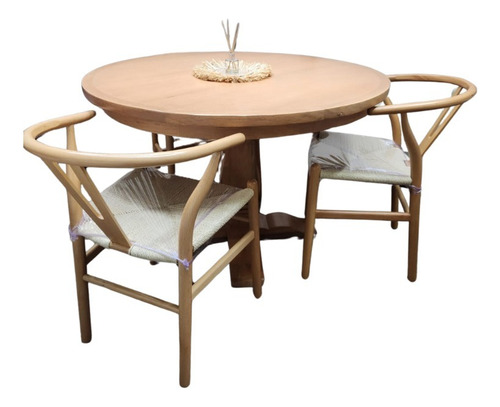 Comedor Redondo Madera Maciza Alamo Y Sillas Haya Lustre Pu