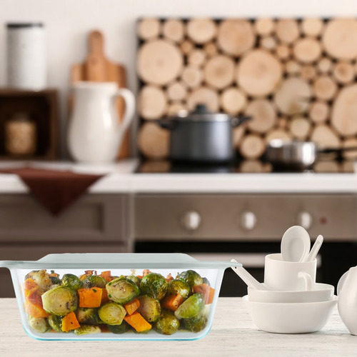 Bandeja Cuadrada De Vidrio Con Tapa Plastica 1.6lts Pyrorey