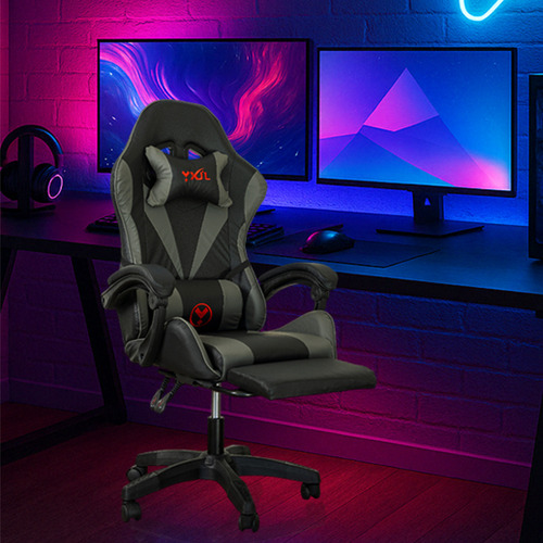 Silla Gamer Reclinable C/ Masajeador, Apoya Pie Premium Rosa Cuero Sintético