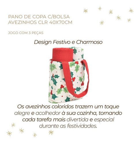 Kit 3 Pano De Prato Copa Estampado Claro Natal 40x70cm
