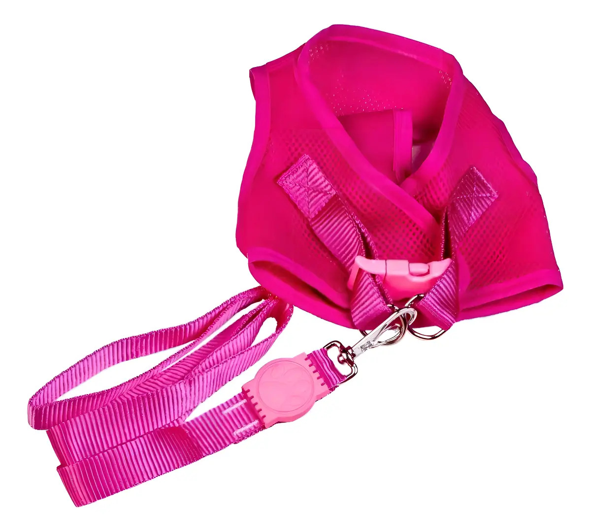 Coleira Peitoral Com Guia Rosa G