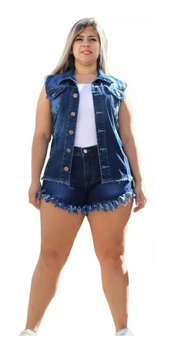 Imagem 1 de 3 de Short Feminino Jeans Curto Desfiado Com Lycra Plus Size