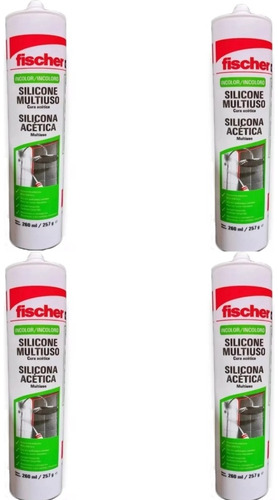 4 Un Silicona Acetica Sellador Multiuso Transparente Fischer